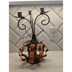 Vintage Metal Pumpkin Candelabra With Swirling Design